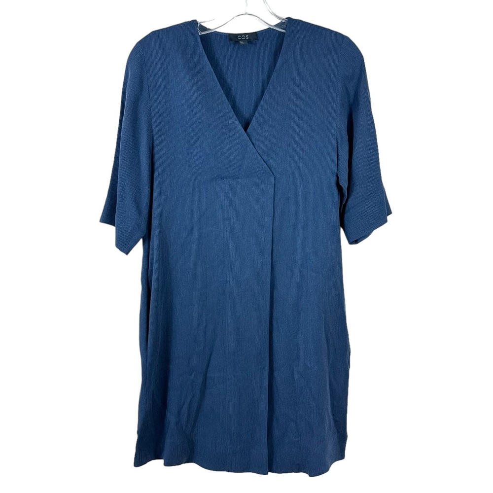 COS womens size 2 navy blue short sleeve surplice cupro dress with pockets